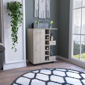 English Elm Bar Cart with Wine Cubbies Open Shelves Locking Casters and Cabinet Storage B07091826