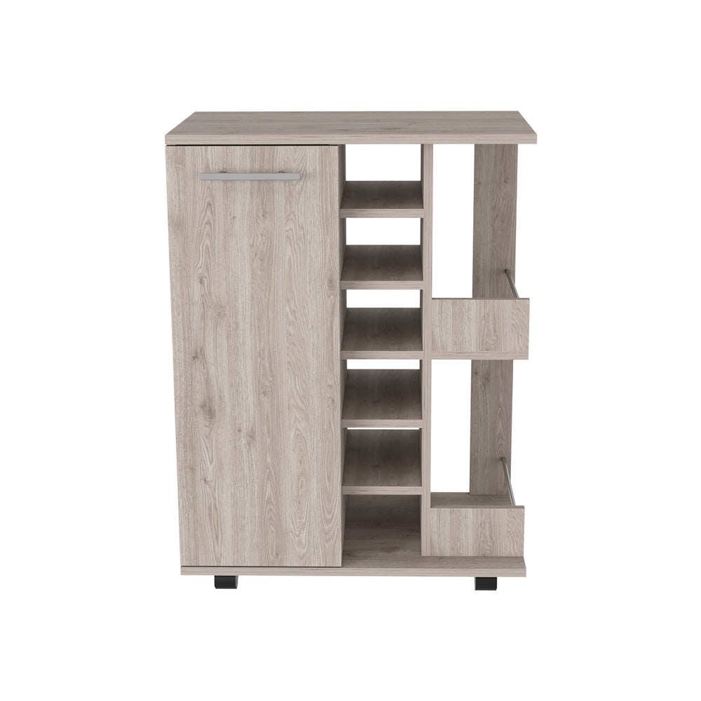 English Elm Bar Cart with Wine Cubbies Open Shelves Locking Casters and Cabinet Storage B07091826