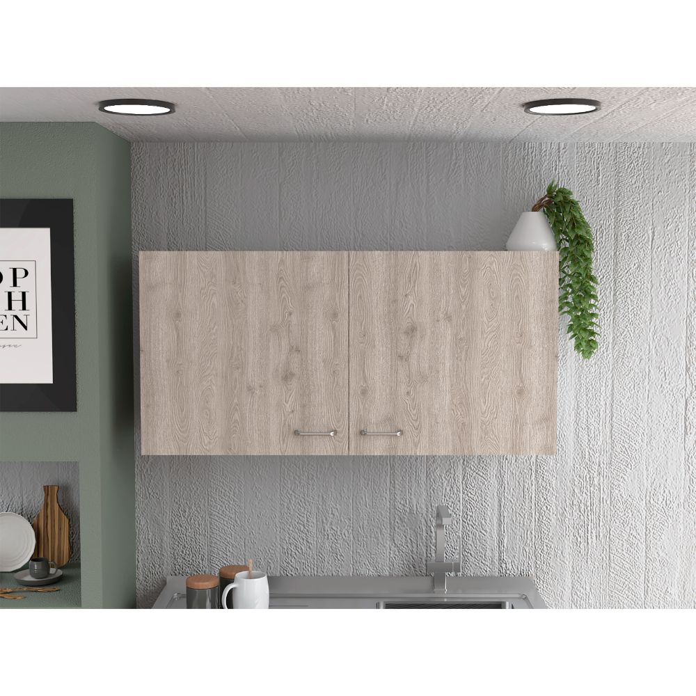 English Elm Napoles Modern Wall Cabinet with Two Shelves & Double Doors, Easy Assembly, White/Light Gray Finish B20092041