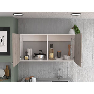 English Elm Napoles Modern Wall Cabinet with Two Shelves & Double Doors, Easy Assembly, White/Light Gray Finish B20092041