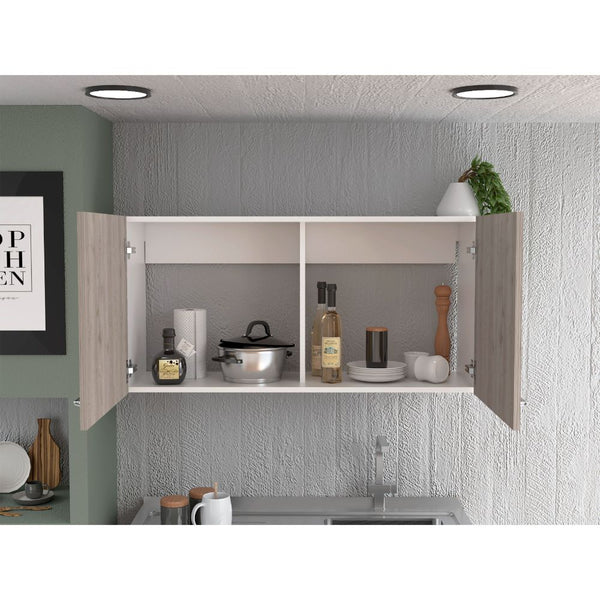 English Elm Napoles Wall Cabinet with Two Adjustable Shelves and Soft-Close Double Doors for Sleek Storage Solutions Multicolor 42.5 L x 25.6 W x 4.3 H B07092041