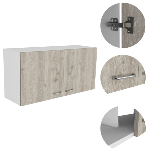 English Elm Napoles Modern Wall Cabinet with Two Shelves & Double Doors, Easy Assembly, White/Light Gray Finish B20092041