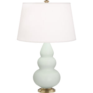 Robert Abbey Matte Celadon Small Triple Gourd Accent Lamp Matte Celadon Glazed Ceramic with Antique Natural Brass Finished Accents Pearl Dupioni Fabric Shade