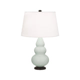 Robert Abbey Matte Celadon Small Triple Gourd Accent Lamp Matte Celadon Glazed Ceramic with Deep Patina Bronze Finished Accents Pearl Dupioni Fabric Shade