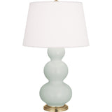 Robert Abbey Matte Celadon Triple Gourd Table Lamp Matte Celadon Glazed Ceramic with Antique Natural Brass Finished Accents Pearl Dupioni Fabric Shade