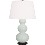 Robert Abbey Matte Celadon Triple Gourd Table Lamp Matte Celadon Glazed Ceramic with Deep Patina Bronze Finished Accents Pearl Dupioni Fabric Shade