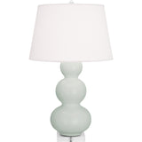 Robert Abbey Matte Celadon Triple Gourd Table Lamp Matte Celadon Glazed Ceramic with Lucite Base Pearl Dupioni Fabric Shade