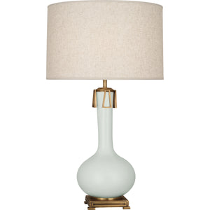 Robert Abbey Matte Celadon Athena Table Lamp Matte Celadon Glazed Ceramic with Aged Brass Accents Open Weave Heather Linen Shade