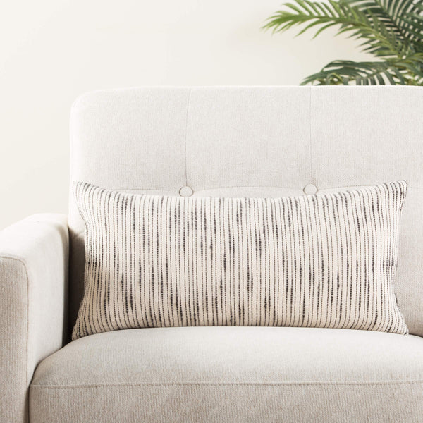 Jaipur Living Jaipur Living Linnean Cotton Lumbar Pillow Cover Striped Neutral Ivory Charcoal Boho 12" x 24" PLC102245