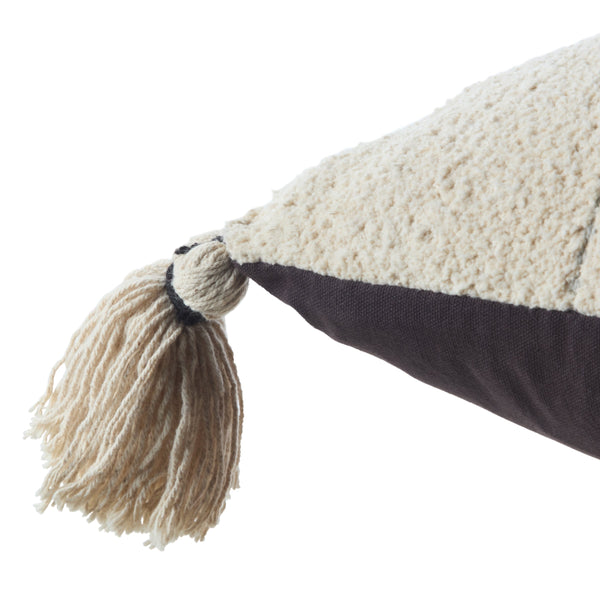 Jaipur Living Jaipur Living Sabir Woven Stripe Cotton Wool Lumbar Pillow with Bohemian Tassels Poly Fill PLW103972