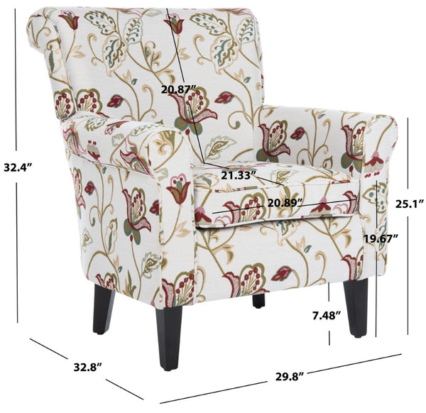 Safavieh Hazina Club Chair – Elegant Cotton-Linen Accent Chair With Classic Roll-Arm Design For Any Space Red / White MCR1002A