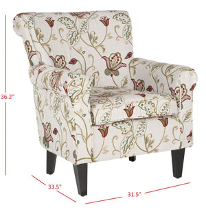 Safavieh Hazina Club Chair – Elegant Cotton-Linen Accent Chair With Classic Roll-Arm Design For Any Space Red / White MCR1002A