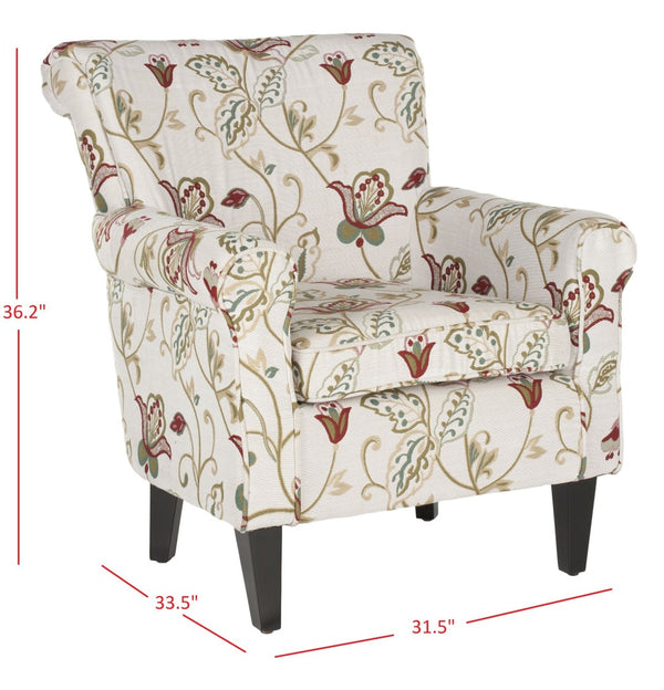 Safavieh Hazina Club Chair – Elegant Cotton-Linen Accent Chair With Classic Roll-Arm Design For Any Space Red / White MCR1002A