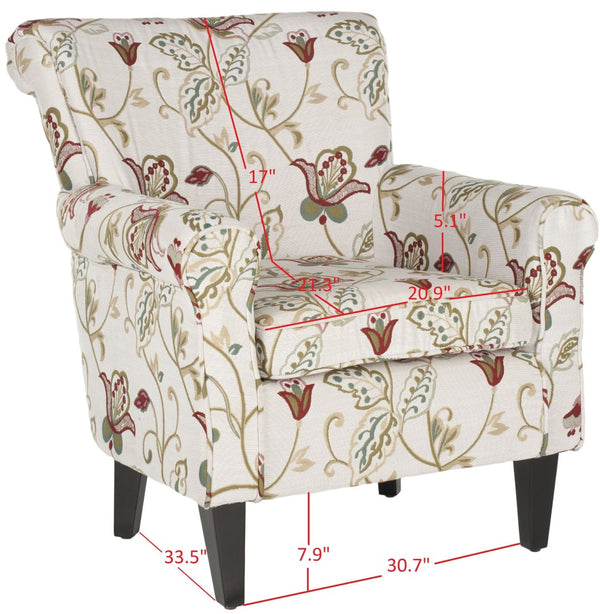 Safavieh Hazina Club Chair – Elegant Cotton-Linen Accent Chair With Classic Roll-Arm Design For Any Space Red / White MCR1002A