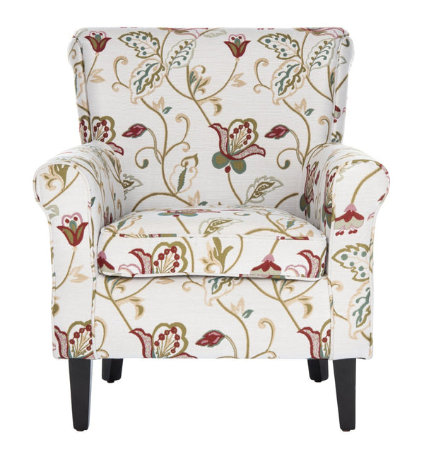 Safavieh Hazina Club Chair – Elegant Cotton-Linen Accent Chair With Classic Roll-Arm Design For Any Space Red / White MCR1002A