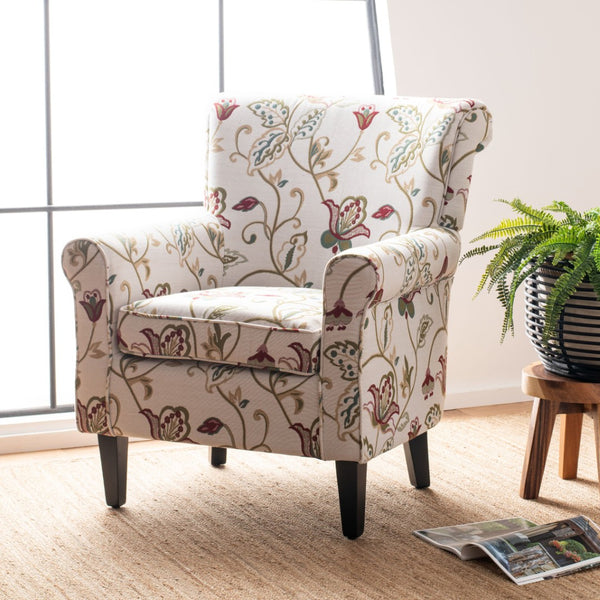 Safavieh Hazina Club Chair – Elegant Cotton-Linen Accent Chair With Classic Roll-Arm Design For Any Space Red / White MCR1002A