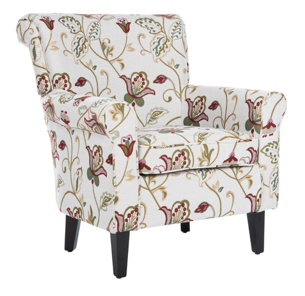 Safavieh Hazina Club Chair – Elegant Cotton-Linen Accent Chair With Classic Roll-Arm Design For Any Space Red / White MCR1002A