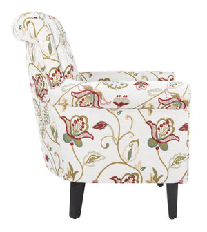 Safavieh Hazina Club Chair – Elegant Cotton-Linen Accent Chair With Classic Roll-Arm Design For Any Space Red / White MCR1002A