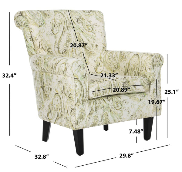 Safavieh Hazina Club Chair - Luxurious Paisley Upholstery, Classic Design, Perfect For Living Spaces & More Green MCR1002C