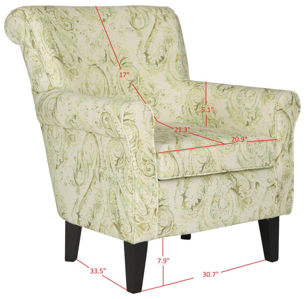 Safavieh Hazina Club Chair - Luxurious Paisley Upholstery, Classic Design, Perfect For Living Spaces & More Green MCR1002C