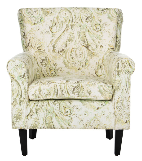 Safavieh Hazina Club Chair - Luxurious Paisley Upholstery, Classic Design, Perfect For Living Spaces & More Green MCR1002C