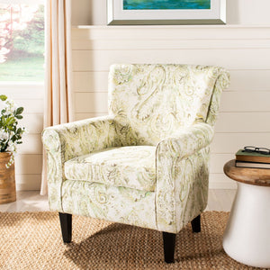 Safavieh Hazina Club Chair - Luxurious Paisley Upholstery, Classic Design, Perfect For Living Spaces & More Green MCR1002C