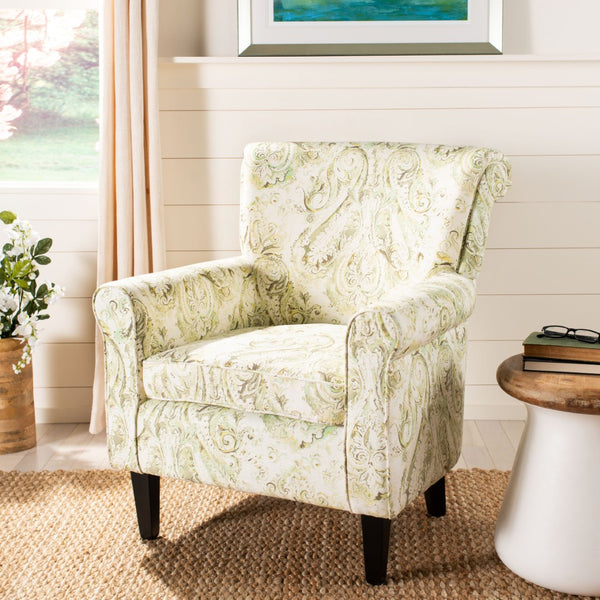Safavieh Hazina Club Chair - Luxurious Paisley Upholstery, Classic Design, Perfect For Living Spaces & More Green MCR1002C
