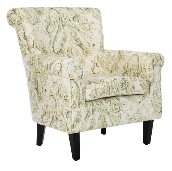 Safavieh Hazina Club Chair - Luxurious Paisley Upholstery, Classic Design, Perfect For Living Spaces & More Green MCR1002C
