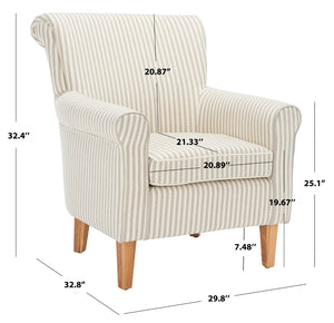 Safavieh Hazina Club Chair - Luxurious Paisley Upholstery, Classic Design, Perfect For Living Spaces & More Beige Stripe MCR1002E