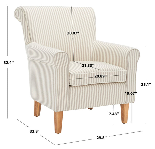 Safavieh Hazina Club Chair - Luxurious Paisley Upholstery, Classic Design, Perfect For Living Spaces & More Beige Stripe MCR1002E