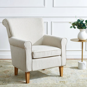 Safavieh Hazina Club Chair - Luxurious Paisley Upholstery, Classic Design, Perfect For Living Spaces & More Beige Stripe MCR1002E