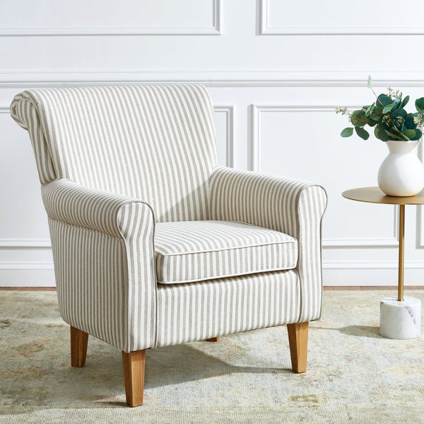 Safavieh Hazina Club Chair - Luxurious Paisley Upholstery, Classic Design, Perfect For Living Spaces & More Beige Stripe MCR1002E