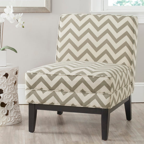 Safavieh Armond Chair - Stylish Chevron Accent Chair For Modern Living Rooms, Bedrooms, Or Cozy Reading Nooks Grey/White MCR1006C