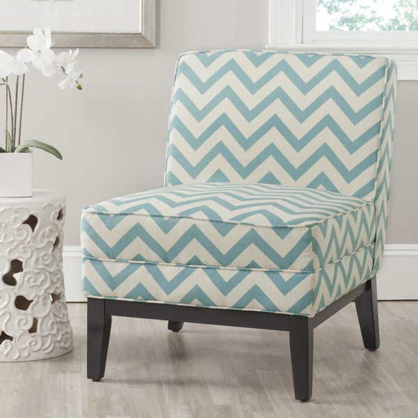 Safavieh Armond Chair - Chic Blue & White Chevron Accent Chair With Espresso Legs For Small Spaces & Style MCR1006E