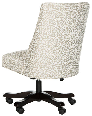 Safavieh Scarlet Desk Chair - Glamorous Leopard Print Upholstered Office Chair With Rolling Espresso Base Grey MCR1028A