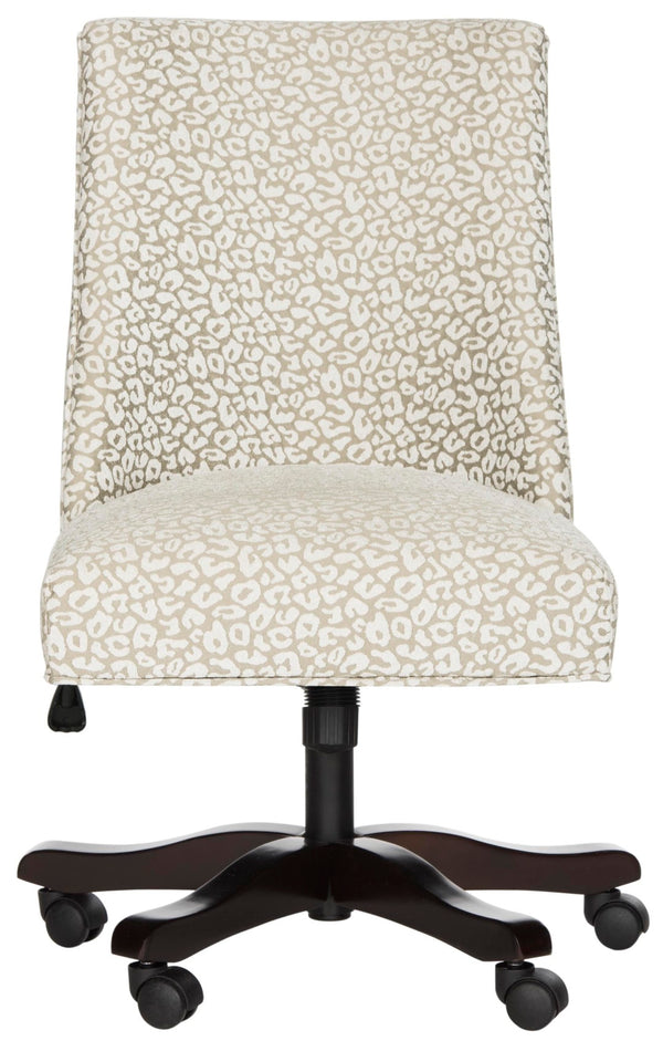 Safavieh Scarlet Desk Chair - Glamorous Leopard Print Upholstered Office Chair With Rolling Espresso Base Grey MCR1028A