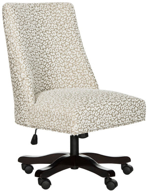 Safavieh Scarlet Desk Chair - Glamorous Leopard Print Upholstered Office Chair With Rolling Espresso Base Grey MCR1028A