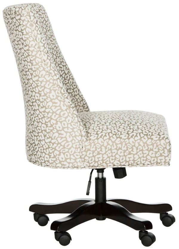 Safavieh Scarlet Desk Chair - Glamorous Leopard Print Upholstered Office Chair With Rolling Espresso Base Grey MCR1028A