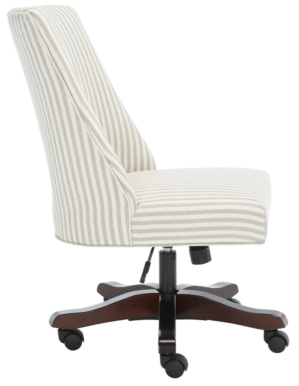 Safavieh Scarlet Desk Chair - Glamorous Leopard Print Upholstered Office Chair With Rolling Espresso Base Beige Stripe MCR1028C