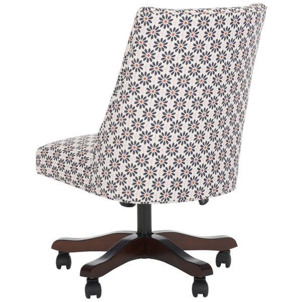 Safavieh Scarlet Desk Chair - Glamorous Leopard Print Upholstered Office Chair With Rolling Espresso Base Black Flower MCR1028D
