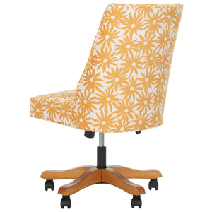 Safavieh Scarlet Desk Chair - Glamorous Leopard Print Upholstered Office Chair With Rolling Espresso Base Yellow Flower MCR1028E