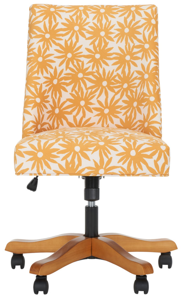 Safavieh Scarlet Desk Chair - Glamorous Leopard Print Upholstered Office Chair With Rolling Espresso Base Yellow Flower MCR1028E