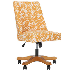 Safavieh Scarlet Desk Chair - Glamorous Leopard Print Upholstered Office Chair With Rolling Espresso Base Yellow Flower MCR1028E