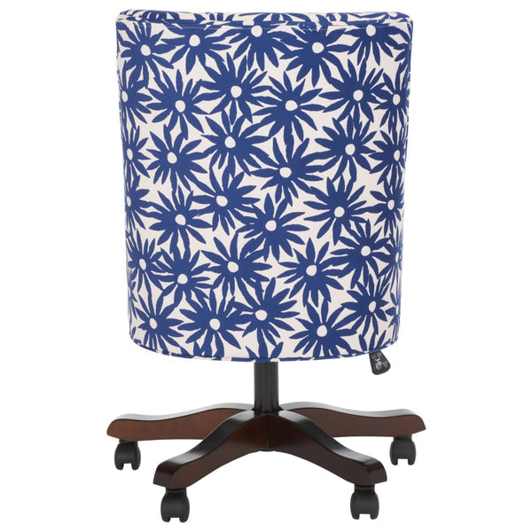 Safavieh Scarlet Desk Chair - Glamorous Leopard Print Upholstered Office Chair With Rolling Espresso Base Navy Flower MCR1028F
