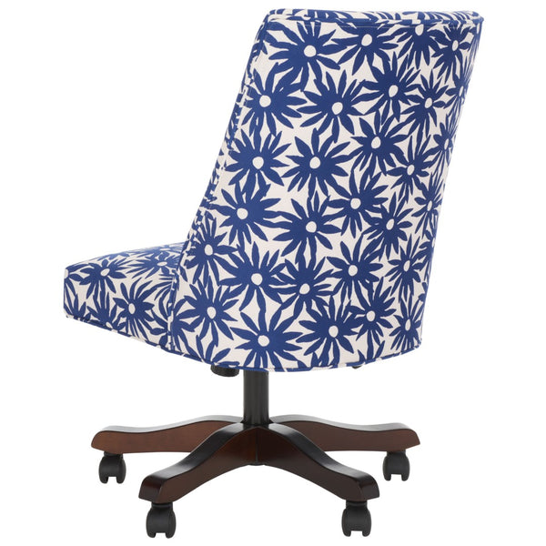 Safavieh Scarlet Desk Chair - Glamorous Leopard Print Upholstered Office Chair With Rolling Espresso Base Navy Flower MCR1028F
