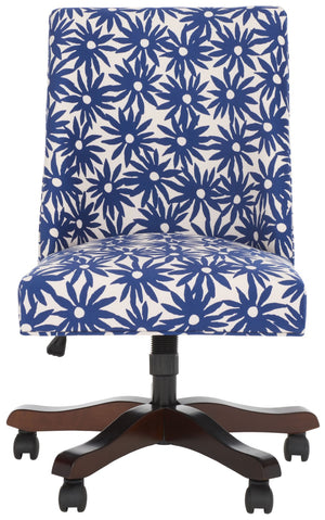 Safavieh Scarlet Desk Chair - Glamorous Leopard Print Upholstered Office Chair With Rolling Espresso Base Navy Flower MCR1028F