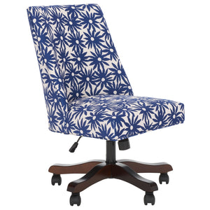 Safavieh Scarlet Desk Chair - Glamorous Leopard Print Upholstered Office Chair With Rolling Espresso Base Navy Flower MCR1028F