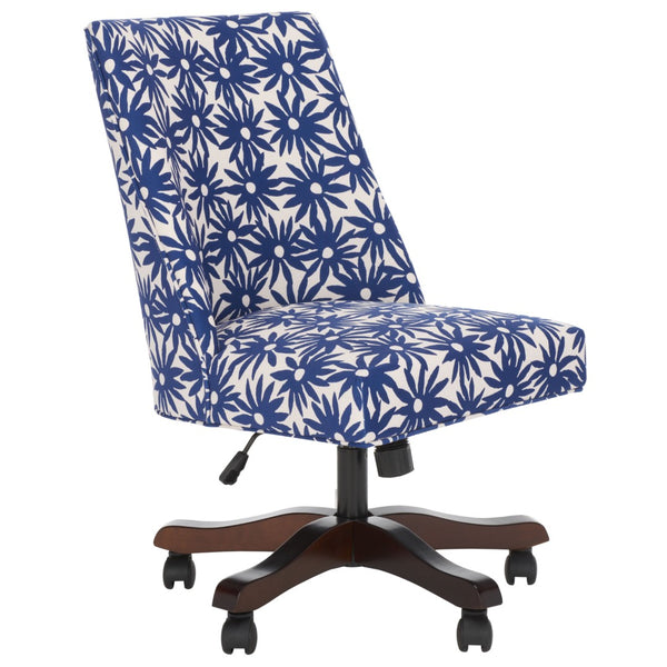Safavieh Scarlet Desk Chair - Glamorous Leopard Print Upholstered Office Chair With Rolling Espresso Base Navy Flower MCR1028F