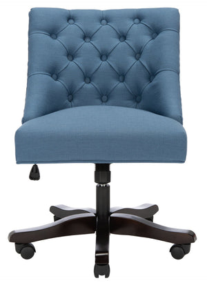 Safavieh Soho Tufted Swivel Desk Chair - Elegant Mid-Century Modern Design With Comfortable Ergonomic Support Navy Linen MCR1030D