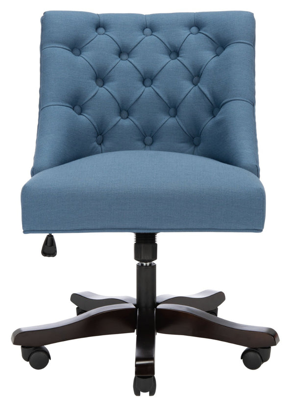 Safavieh Soho Tufted Swivel Desk Chair - Elegant Mid-Century Modern Design With Comfortable Ergonomic Support Navy Linen MCR1030D